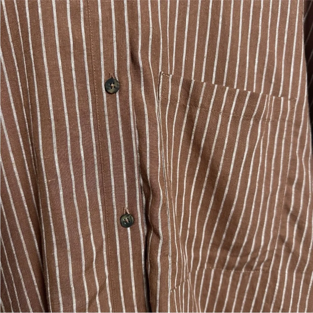 CALIA Womens Medium Brown Button Down Shirt Long Sleeve Linen Rayon Tunic Beach - Picture 11 of 14